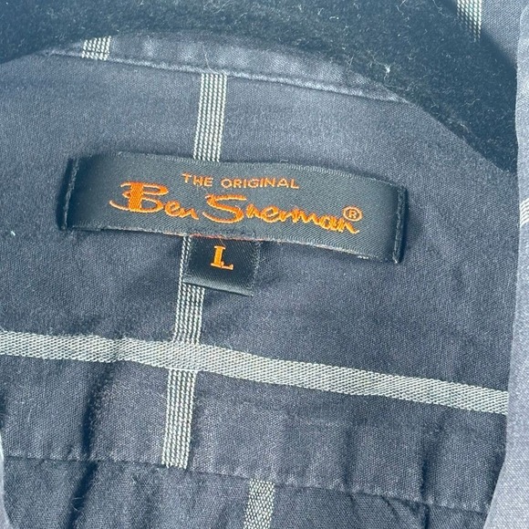 Ben Sherman Mens L Long Sleeve Button Down Shirt Black Gray‎ Check Grid Casual - Picture 4 of 11